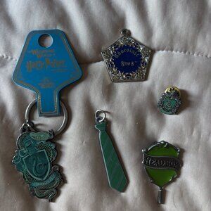 Harry Potter Slytherin Pins and Key Chains Accessories Bundle